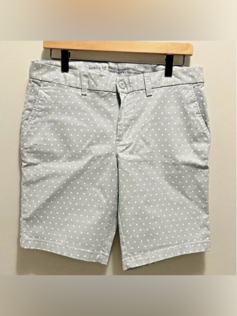 KHAKIS by Gap Women’s Sz 8 The City 10-Inch Bermuda Shorts Blue White Polka Dots